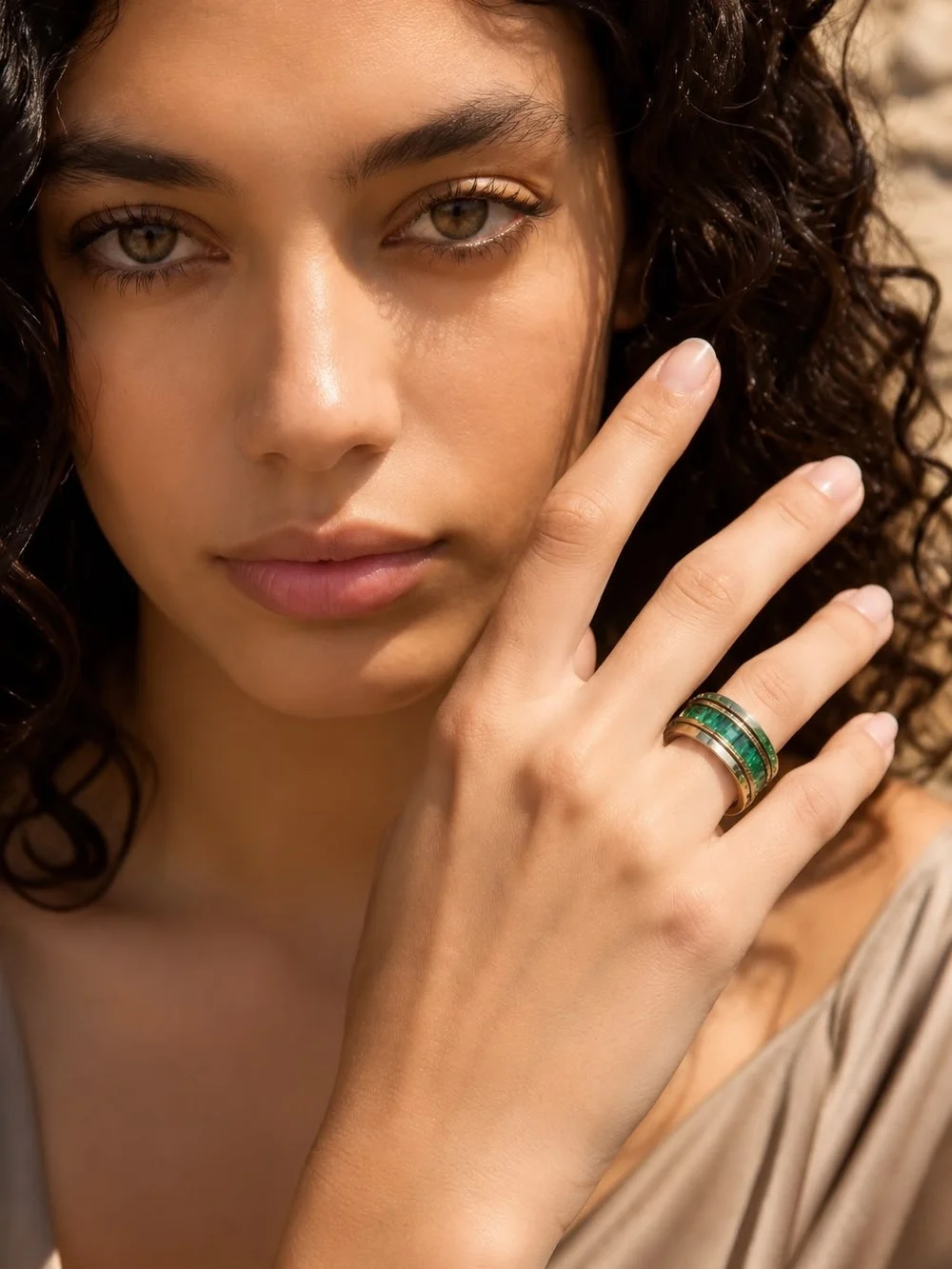 Gold & Silver Tone Ring with Emerald Green Stones